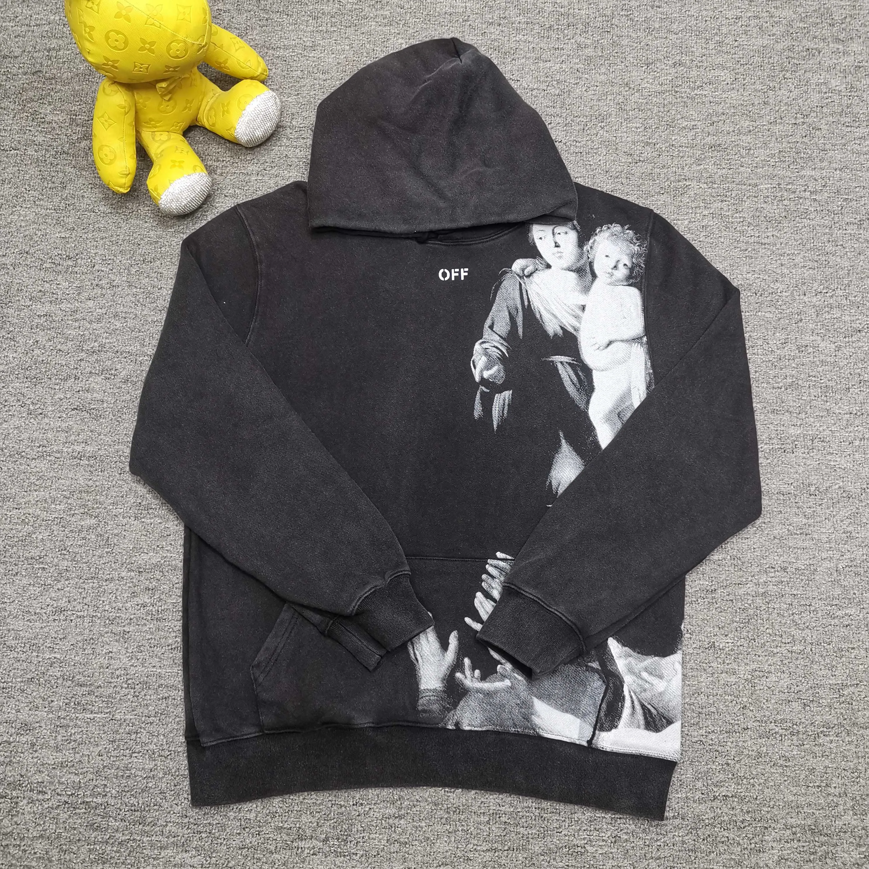 off white 25ss new cordon loose hooded sweatshirt Color: washed black Size: S M L XL P410
